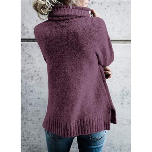 Women's Oversized Turtleneck Pullover – Cable Knit Long Sleeve Sweater Top - Picture 4 of 5